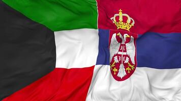 Kuwait and Serbia Flags Together Seamless Looping Background, Looped Bump Texture Cloth Waving Slow Motion, 3D Rendering video