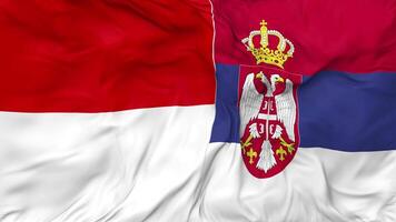 Indonesia and Serbia Flags Together Seamless Looping Background, Looped Bump Texture Cloth Waving Slow Motion, 3D Rendering video