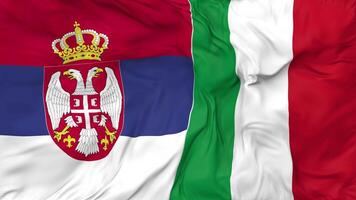 Italy and Serbia Flags Together Seamless Looping Background, Looped Bump Texture Cloth Waving Slow Motion, 3D Rendering video