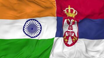 India and Serbia Flags Together Seamless Looping Background, Looped Bump Texture Cloth Waving Slow Motion, 3D Rendering video