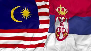 Malaysia e Serbia bandiere insieme senza soluzione di continuità looping sfondo, loop urto struttura stoffa agitando lento movimento, 3d interpretazione video