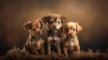 AI generated a variety of adorable puppies, capturing their playful expressions, innocent charm, and irresistible cuteness. photo