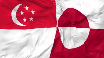 Singapore and Greenland Flags Together Seamless Looping Background, Looped Cloth Waving Slow Motion, 3D Rendering video