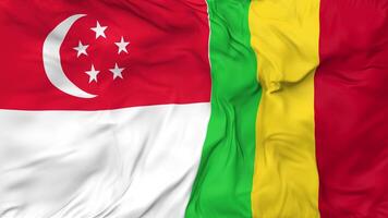 Singapore and Mali Flags Together Seamless Looping Background, Looped Cloth Waving Slow Motion, 3D Rendering video