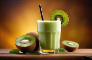 AI generated Healthy kiwi smoothie, detoxifying fruit smoothie, tropical fruits, green diet smoothie for weight loss, healthy eating and nutrition, organic products photo