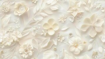 AI generated flowers and leaves in soft white and light colors, to showcase delicate botanical elements, perfect for various design applications. SEAMLESS PATTERN. photo