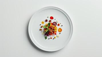 ai generado un hermosamente estilizado plato preparado con precisión y meticuloso atención a detalle, atractivo espectadores a complacer en culinario deleitar. foto