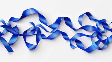 AI generated blue ribbons against a pristine white background, rendered with precision, exuding simplicity and sophistication. photo