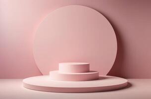 AI generated an empty round pink podium, a platform for displaying cosmetics and perfumes, a stage template for advertising, free space, pastel colors photo