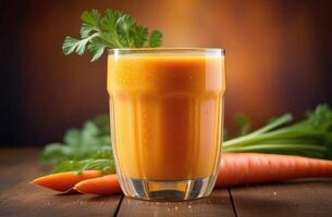 AI generated detoxifying smoothie, diet smoothie for weight loss, Healthy carrot smoothie, healthy food, organic products, fresh vegetables photo