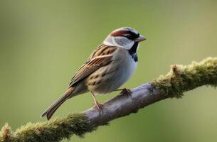 AI generated World Sparrow Day, international Bird Day, little sparrow on a tree branch, sunny day photo