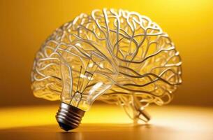 AI generated World Intellectual Property Day, world logic Day, burning light bulb, human brain, idea search, Thinking and creative concept, energy crisis, knowledge acquisition photo