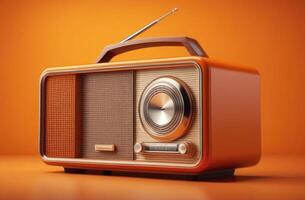 ai generado internacional medios de comunicación día, mundo aficionado radio día, antiguo radio, retro radio, naranja antecedentes foto