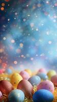 AI generated Easter colored eggs with bokeh background photo