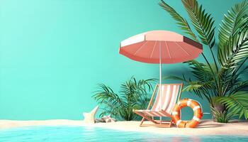 AI generated Summer vacation background with beach umbrella and chair photo