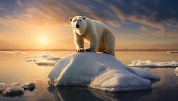 AI generated polar bear standing on iceberg that is melting photo