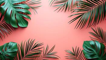 AI generated composition of summer background with Tropical palm tree leaf photo