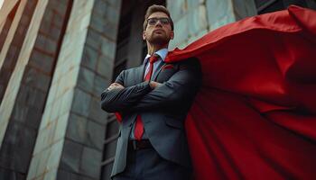 AI generated portrait of businessman in red cape photo