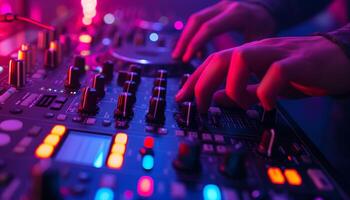 AI generated DJ Hands touching Buttons and Sliders Playing Electronic Music photo