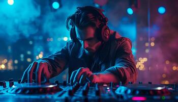 AI generated Dj Playing Electronic Music at Night Club Party photo