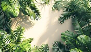 AI generated composition of summer background with Tropical palm tree leaf photo