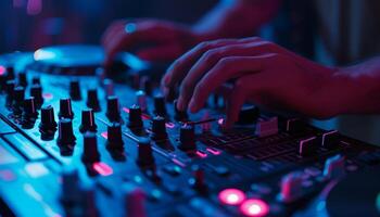 AI generated DJ Hands touching Buttons and Sliders Playing Electronic Music photo