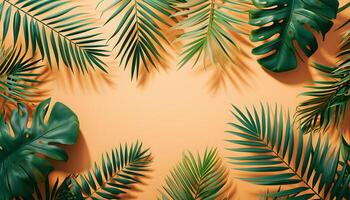 AI generated composition of summer background with Tropical palm tree leaf photo