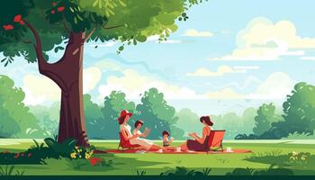 AI generated family having picnic in park on sunny summer day photo