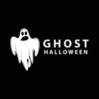 Spooky Ghost Logo, Simple Halloween Cartoon Devil Design Illustration Template Black Background vector