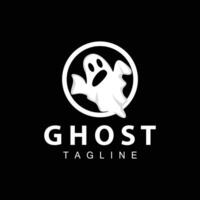 Spooky Ghost Logo, Simple Halloween Cartoon Devil Design Illustration Template Black Background vector