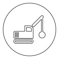 Building machine demolish wrecking ball crane truck icon in circle round black color vector illustration