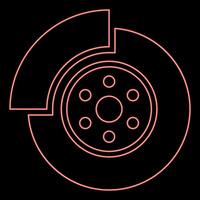 Neon car brake disk part gear system red color vector illustration image flat style