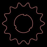 Neon cogset sprocket bicycle star gear service sprocket cogs wheel with teeth engages with chain red color vector illustration image flat style