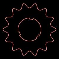 Neon cogset sprocket bicycle star gear service sprocket cogs wheel with teeth engages with chain red color vector illustration image flat style