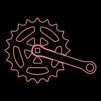 Neon crankset cogwheel sprocket crank length with gear for bicycle cassette system bike red color vector illustration image flat style