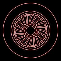 Neon turbine airplane turbomachine jet engine aircraft motor fan plane red color vector illustration image flat style
