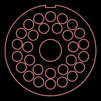 Neon grate for meat grinder plate mincer device for growing shallow of meat lattice sieve red color vector illustration image flat style