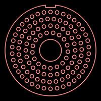 Neon grate for meat grinder plate mincer device for growing shallow of meat lattice sieve red color vector illustration image flat style