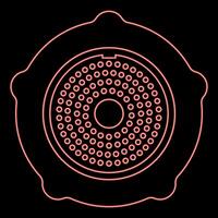 Neon grate for meat grinder plate mincer device for growing shallow of meat lattice with nut screw female screw pawl stop latch holder red color vector illustration image flat style