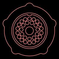 Neon grate for meat grinder plate mincer device for growing shallow of meat lattice with nut screw female screw pawl stop latch holder red color vector illustration image flat style