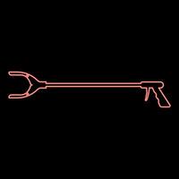 Neon long reach grabber litter picker gripper trash device pick up tool claw equipment arm hand red color vector illustration image flat style