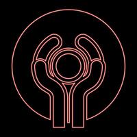 Neon pottery craft art workshop concept potter sculpts clay pot on potter's wheel use hand arm ceramist idea red color vector illustration image flat style