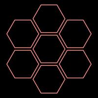 Neon hexagonal technology concept hexagon six items bee sota geometry six sided polygon red color vector illustration image flat style