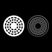 Sewer hatch manhole cover set icon white color vector illustration image solid fill outline contour line thin flat style