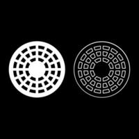 Sewer hatch manhole cover set icon white color vector illustration image solid fill outline contour line thin flat style