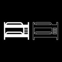 Double tier bunk bed set icon white color vector illustration image solid fill outline contour line thin flat style