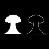 Nuclear explosion burst mushroom explosive destruction set icon white color vector illustration image solid fill outline contour line thin flat style