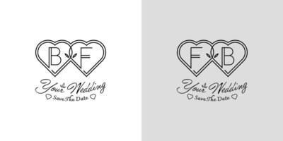 Letters BF and FB Wedding Love Logo, for couples with B and F initials vector