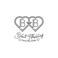 Letters BB Wedding Love Logo, for couples with B and B initials vector