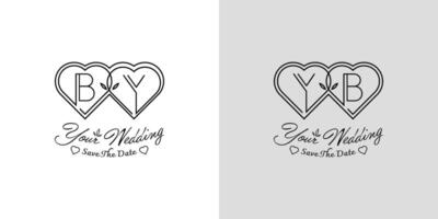 Letters BY and YB Wedding Love Logo, for couples with B and Y initials vector